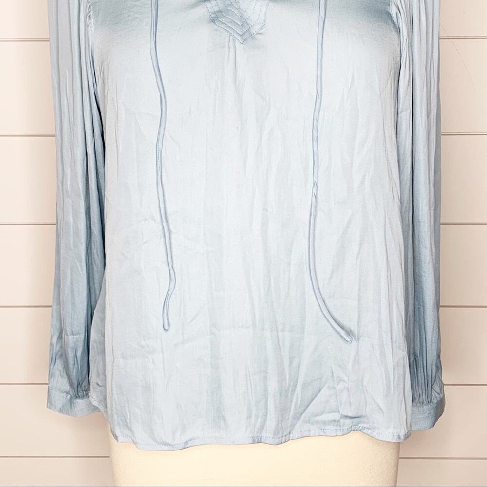 LOFT Split Neck Flowy Puff Sleeve Top Coastal Blue Size XS - Picture 4 of 10